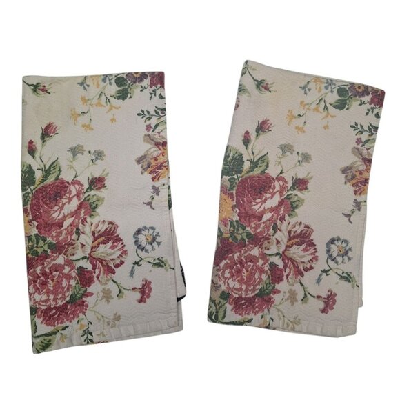 Ralph Lauren Floral Hand Towels Match Set Pair Designer Bath Spring Flowers - Picture 7 of 7